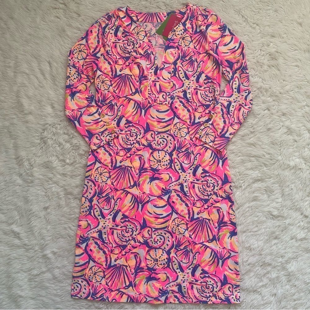Lilly Pulitzer Riva Dress Mini 3/4 Sleeves Shell Of A Time Multi XS NWT New